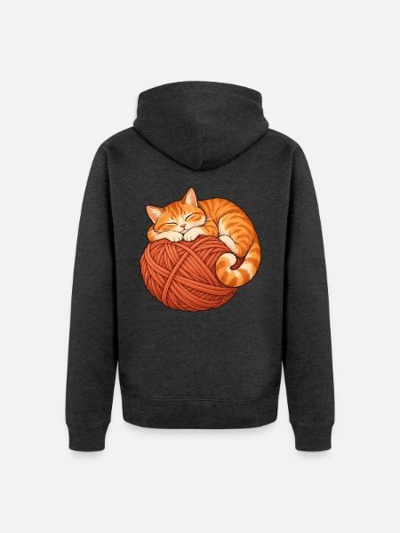 Katze mit Garn - Unisex Premium Bio Zip Hoodie - Anthrazit meliert