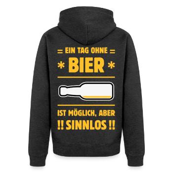 Ein Tag Ohne Bier Ist Möglich, Aber Sinnlos! NEG3C - Unisex Premium Bio Zip Hoodie - Anthrazit meliert - Hinten - Nico (187cm)