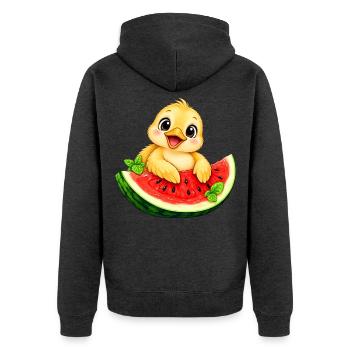 Süßes Küken Cartoon Sommer Melone - Unisex Premium Bio Zip Hoodie - Anthrazit meliert - Hinten - Nico (187cm)
