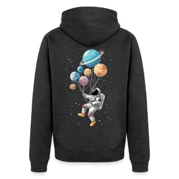 Astronaut mit Ballons Planeten Raumfahrt - Unisex Premium Bio Zip Hoodie - Anthrazit meliert - Hinten - Nico (187cm)