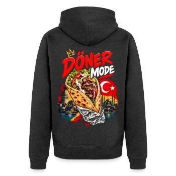 Döner Mode Türkischer Kebab Streetfood Kultur - Unisex Premium Bio Zip Hoodie - Anthrazit meliert - Hinten - Nico (187cm)