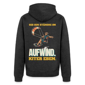 Ständig im Aufwind: Kiter eben - Unisex Premium Bio Zip Hoodie - Anthrazit meliert - Hinten - Nico (187cm)