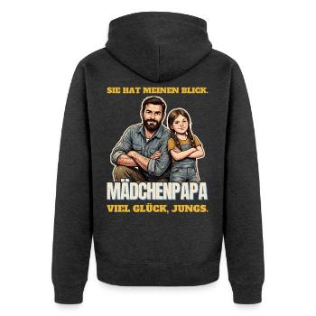 Mädchenpapa: Sie hat meinen Blick - Unisex Premium Bio Zip Hoodie - Anthrazit meliert - Hinten - Nico (187cm)