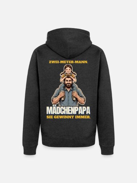 Zwei-Meter-Mann und Mädchenpapa - Unisex Premium Bio Zip Hoodie - Anthrazit meliert
