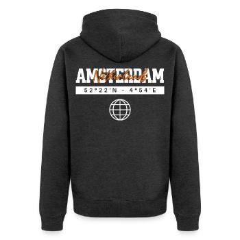 Amsterdam Niederlande Koordinaten Reise Souvenir - Unisex Premium Bio Zip Hoodie - Anthrazit meliert - Hinten - Nico (187cm)