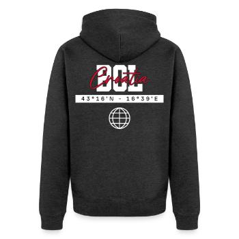 Bol Kroatien Koordinaten Reise Souvenir - Unisex Premium Bio Zip Hoodie - Anthrazit meliert - Hinten - Nico (187cm)