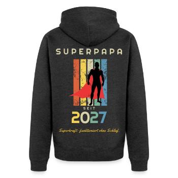 Papa 2027 Superpapa werdender Papa Geschenk - Unisex Premium Bio Zip Hoodie - Anthrazit meliert - Hinten - Nico (187cm)