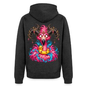 Flamingo-Gehörnter Dämon mit Entenboje - Unisex Premium Bio Zip Hoodie - Anthrazit meliert - Hinten - Nico (187cm)