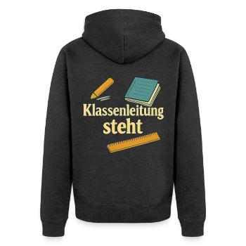 Geschenk für die erste eigene Klassenleitung - Unisex Premium Bio Zip Hoodie - Anthrazit meliert - Hinten - Nico (187cm)