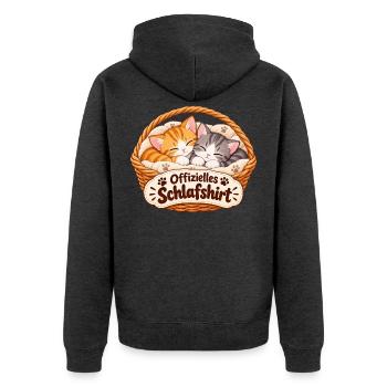 Offizielles Schlafshirt Kätzchen im Körbchen - Unisex Premium Bio Zip Hoodie - Anthrazit meliert - Hinten - Nico (187cm)