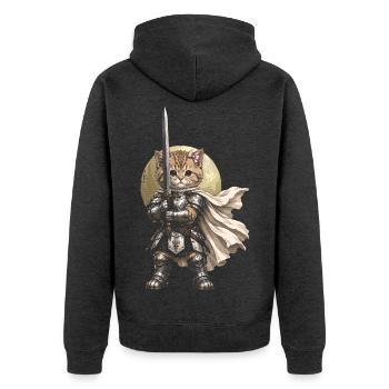 Süßer Kätzchenritter in Rüstung – Tiktok - Unisex Premium Bio Zip Hoodie - Anthrazit meliert - Hinten - Nico (187cm)