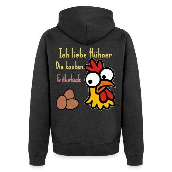 Ich liebe Hühner lustiger Spruch - Unisex Premium Bio Zip Hoodie - Anthrazit meliert - Hinten - Nico (187cm)