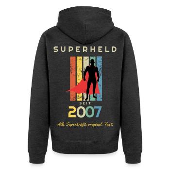 Jahrgang 2007 Superheld 20. Geburtstag Mann - Unisex Premium Bio Zip Hoodie - Anthrazit meliert - Hinten - Nico (187cm)