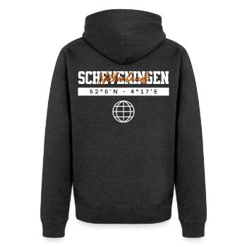 Scheveningen Niederlande Koordinaten Reise - Unisex Premium Bio Zip Hoodie - Anthrazit meliert - Hinten - Nico (187cm)