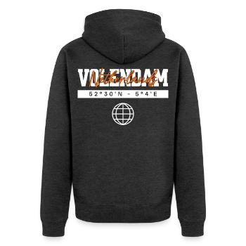 Volendam Niederlande Koordinaten Reise Souvenir - Unisex Premium Bio Zip Hoodie - Anthrazit meliert - Hinten - Nico (187cm)