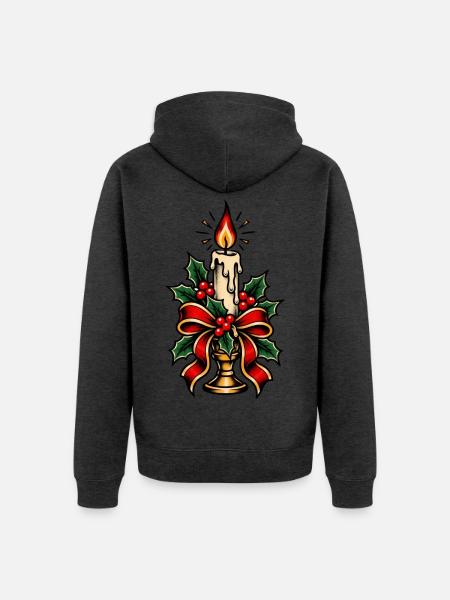 Kerzenbeleuchteter Stechpalmen-Weihnachtsbogen - Unisex Premium Bio Zip Hoodie - Anthrazit meliert