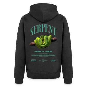 Green Tree Python Modern Reptile Keeper Streetwear - Unisex Premium Bio Zip Hoodie - Anthrazit meliert - Hinten - Nico (187cm)