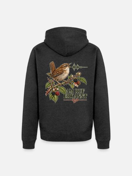 Zaunkönig – Am Ruf erkannt - Unisex Premium Bio Zip Hoodie - Anthrazit meliert