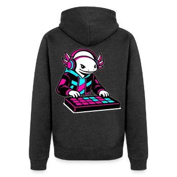 Neonrosa DJ Axolotl-Spielzeug - Unisex Premium Bio Zip Hoodie - Anthrazit meliert - Hinten - Nico (187cm)