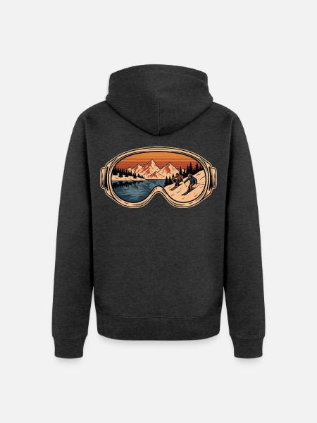 Goggles Mountain Retro Alpinski - Unisex Premium Bio Zip Hoodie - Anthrazit meliert