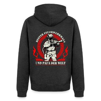 Bester Feuerwehrmann und Papa der Welt Feuerwehr - Unisex Premium Bio Zip Hoodie - Anthrazit meliert - Hinten - Nico (187cm)