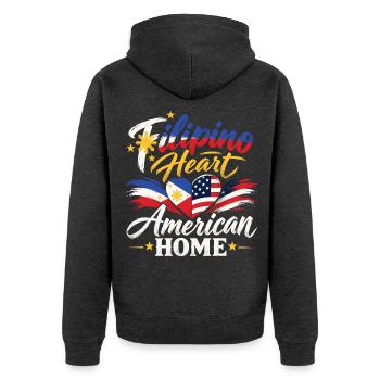 Philippinen USA Filipino Amerikaner Stolz - Unisex Premium Bio Zip Hoodie - Anthrazit meliert - Hinten - Nico (187cm)