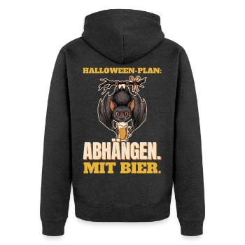Halloween-Plan: abhängen mit Bier - Unisex Premium Bio Zip Hoodie - Anthrazit meliert - Hinten - Nico (187cm)
