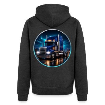 Truck Nachtfahrt – Langhauber Trucker Motiv - Unisex Premium Bio Zip Hoodie - Anthrazit meliert - Hinten - Nico (187cm)