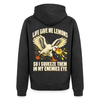 Wütende Gäns drückt Zitronen Feindesauge - Unisex Premium Bio Zip Hoodie - Anthrazit meliert - Hinten - Nico (187cm)