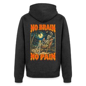 Kein Gehirn Kein Schmerz Skelettstrand Chill - Unisex Premium Bio Zip Hoodie - Anthrazit meliert - Hinten - Nico (187cm)