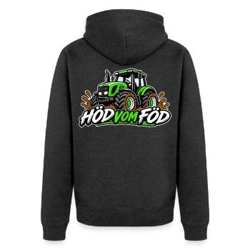 Höd vom Föd - Held vom Feld - Unisex Premium Bio Zip Hoodie - Anthrazit meliert - Hinten - Nico (187cm)