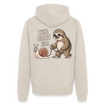 Zieh nicht so - Schnecke und Faultier - Unisex Premium Bio Zip Hoodie - Beige - Hinten - Thijin (182cm)