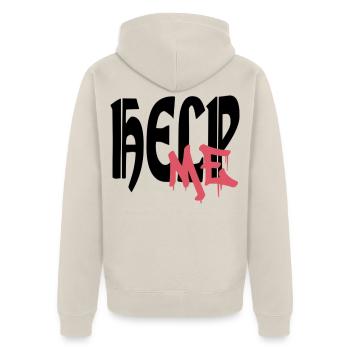 HelpMe - Unisex Premium Bio Zip Hoodie - Beige - Hinten - Thijin (182cm)