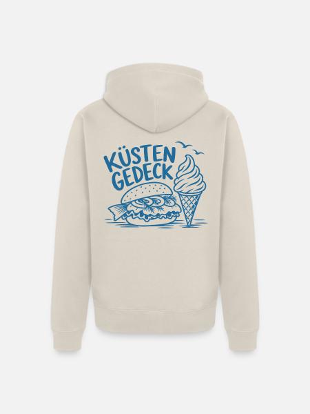 Küstengedeck – Fischbrötchen und Softeis - Unisex Premium Bio Zip Hoodie - Beige
