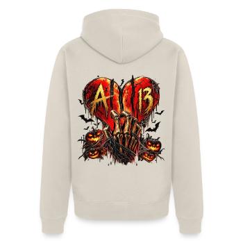Gothic Heart Halloween – Dark Streetwear - Unisex Premium Bio Zip Hoodie - Beige - Hinten - Thijin (182cm)