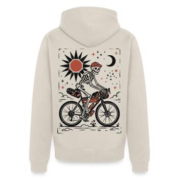 Skeleton Gravel Bike Linoleumschnitt - Unisex Premium Bio Zip Hoodie - Beige - Hinten - Thijin (182cm)