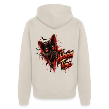 Halloween Time – Black Cat Gothic Streetwear - Unisex Premium Bio Zip Hoodie - Beige - Hinten - Thijin (182cm)
