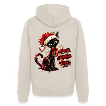 Cute Black Cat Christmas – Merry Christmas Time - Unisex Premium Bio Zip Hoodie - Beige - Hinten - Thijin (182cm)