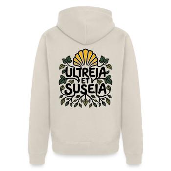 Ultreia und Suseia – Camino de Santiago - Unisex Premium Bio Zip Hoodie - Beige - Hinten - Thijin (182cm)