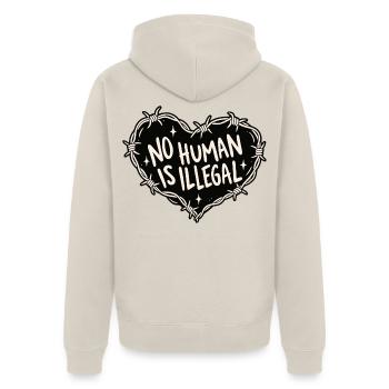 No Human Is Illegal - Unisex Premium Bio Zip Hoodie - Beige - Hinten - Thijin (182cm)