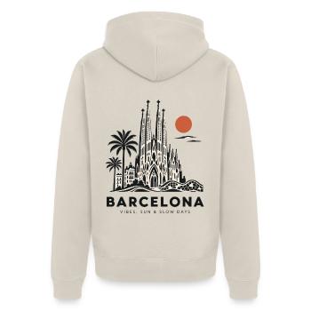 Sagrada Familia Barcelona Skyline - Unisex Premium Bio Zip Hoodie - Beige - Hinten - Thijin (182cm)