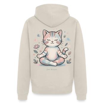 🐾 Zen-Kätzchen - Unisex Premium Bio Zip Hoodie - Beige - Hinten - Thijin (182cm)