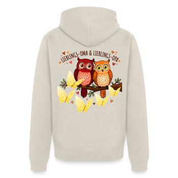Lieblings Oma Opa Eulen Pärchen Geschenk - Unisex Premium Bio Zip Hoodie - Beige - Hinten - Thijin (182cm)