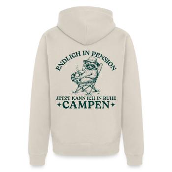 Pension Waschbär in Ruhe Campen - Unisex Premium Bio Zip Hoodie - Beige - Hinten - Thijin (182cm)