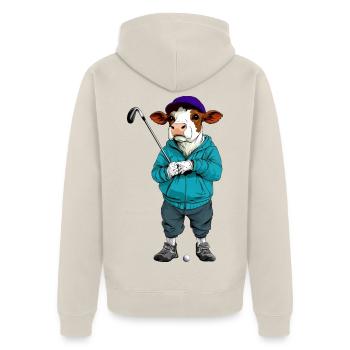 Kühe Golf - Unisex Premium Bio Zip Hoodie - Beige - Hinten - Thijin (182cm)