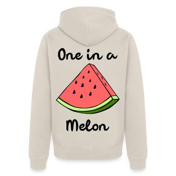 One In A Melon Eins In Einer Melone Wortspiel - Unisex Premium Bio Zip Hoodie - Beige - Hinten - Thijin (182cm)