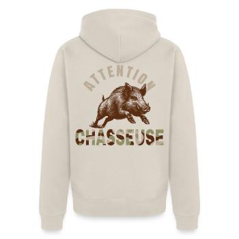 Jagdgeschenk Aufmerksamkeitsjäger - Unisex Premium Bio Zip Hoodie - Beige - Hinten - Thijin (182cm)