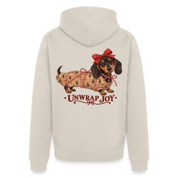 Unwrap Joy Christmas Dachshund - Unisex Premium Bio Zip Hoodie - Beige - Hinten - Thijin (182cm)