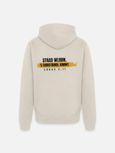 Staad werdn – 's Christkindl kimmt - Unisex Premium Bio Zip Hoodie - Beige