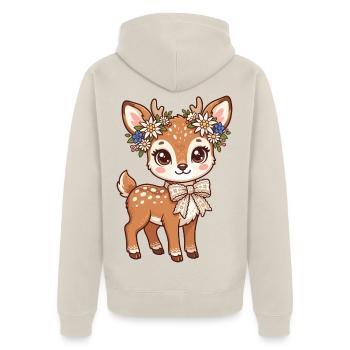Blumenkranz Reh - Unisex Premium Bio Zip Hoodie - Beige - Hinten - Thijin (182cm)